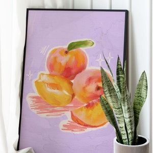 Food Illustration Wall Art, Colorful Wall Art, Fruit Wall Art, Acrylic Art, Printable Art, Dining Room, Kitchen Art Print, Peach Print image 9