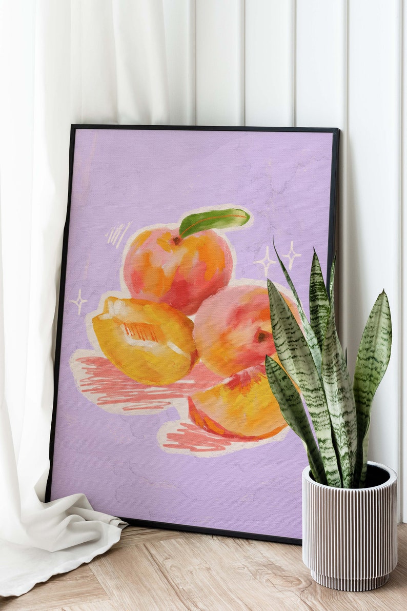 Food Illustration Wall Art, Colorful Wall Art, Fruit Wall Art, Acrylic Art, Printable Art, Dining Room, Kitchen Art Print, Peach Print image 9