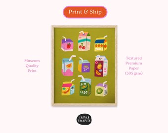Juice Box Kitchen Art Print: Colorful Maximalist Decor