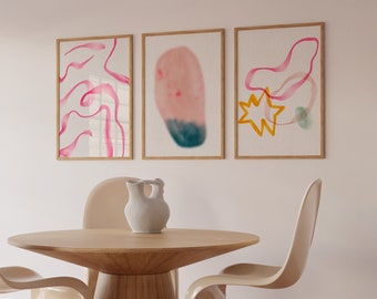 Abstrakt rosa geometrische Kunstdrucke: 3er Set (Digitaler Download)