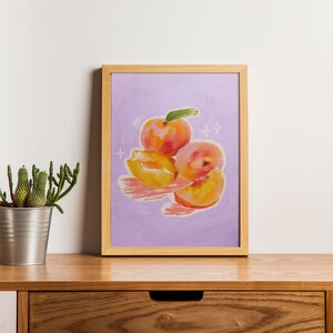 Food Illustration Wall Art, Colorful Wall Art, Fruit Wall Art, Acrylic Art, Printable Art, Dining Room, Kitchen Art Print, Peach Print image 5