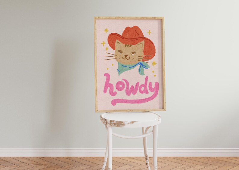 Colorful Cat Howdy Printable Wall Art: Western Dopamine Decor (digital ...