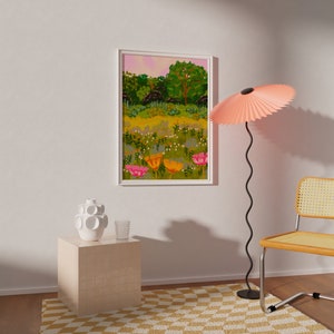 Poppies Garden Painting: Colorful Floral Scenery Wall Art (Digital Download)