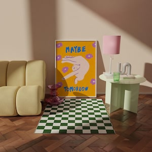 Maybe Tomorrow Quotes Poster | Cute Floral Cat Wall Art | Colorful Wall Art | Self Love Print | Printable Digital