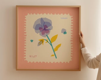 Violette Blumen Art Print, Februar Geburtsmonat Dekor (Digitaler Download)