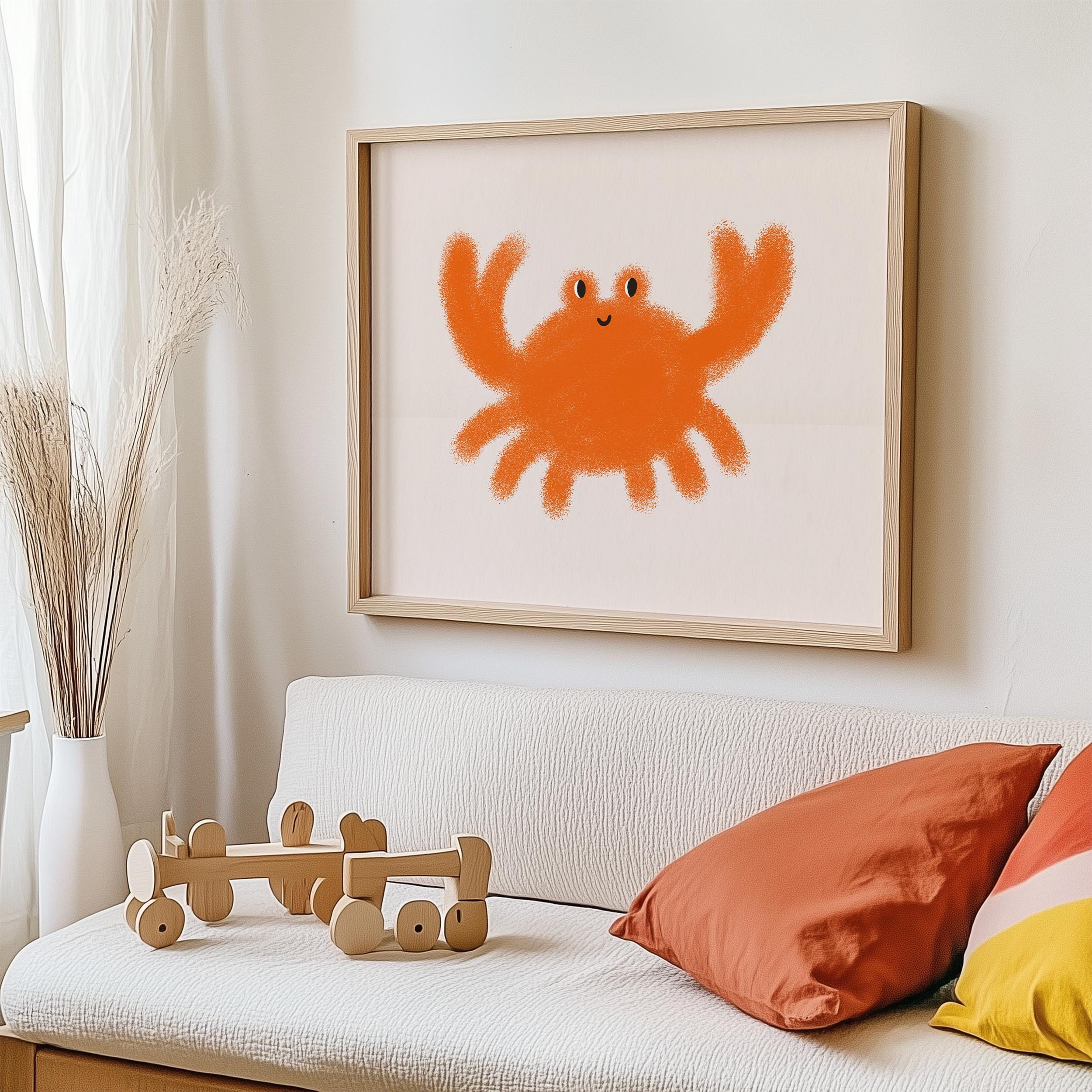 Eclectische trendy krab kinderkamer kunst aan de muur, kust speels kinderdecor, kinderkamer kunst aan de muur, digitale download, grillige dierenprint kinderen