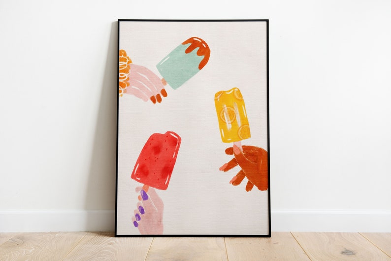 Ice Pop Illustration Wall Art, Colorful Wall Art, Food Wall Art, Acrylic Art, Printable Art, Living Room, Kitchen Art Print, Ice Cream Print image 2