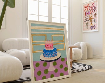 Colorful Birthday Cake Poster, Colorful Wall Art, Kitchen Prints,  Colorful Art Prints, Printable Art