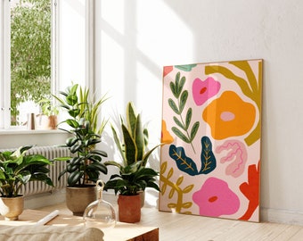 Abstract Floral Botanical Wall Art, Colorful Wall Art, Abstract Wall Art, Acrylic Art, Printable Art, Living Room Print, Flower Art Print