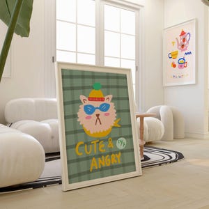 Leuke en boze citatenposter | Muurkunst boze kat | Motiverende citaten typografie | Kleurrijke muurkunst | Zelfliefde-print | Afdrukbaar digitaal