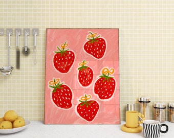 Coquette Strawberry Poster | Colorful Wall Art | Kitchen Print | Printable Digital | Colorful Print | Digital Download