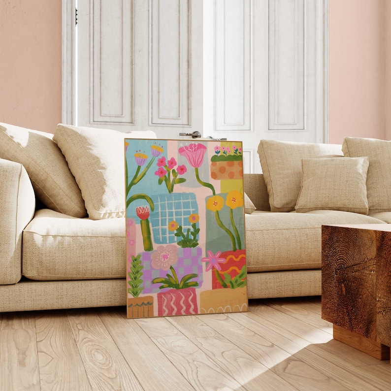 Arte abstracto colorido de la pared, arte colorido de la pared, arte floral de la pared, arte acrílico, arte imprimible, impresión de la sala de estar, impresión de arte geométrico imagen 2