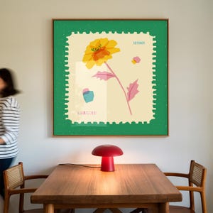 Impresión artística de flores de caléndula, póster colorido del mes de nacimiento de octubre, arte de pared, decoración de habitación infantil, regalo para ella, regalo artístico para el día de la madre