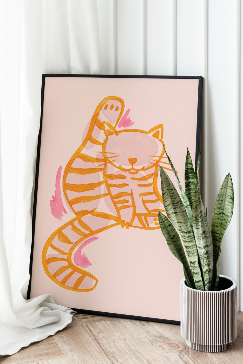 Colorful Cat Printable Wall Art, Vertical Wall Art, Abstract Printable Art, Animal Wall Decor, Minimal Abstract, Watercolor Abstract Art image 8