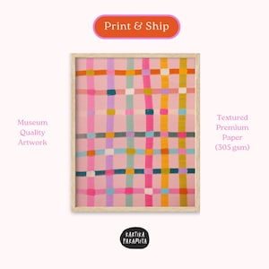 Colorful Grid Painting Art Print: Maximalist Eclectic Wall Decor