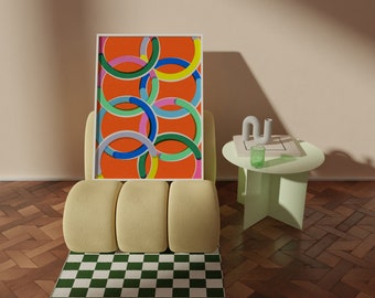 Colorful Geometric Circle Wall Art, Colorful Modern Contemporary Printable Art, Colorful Living Room Print, Geometric Art Print