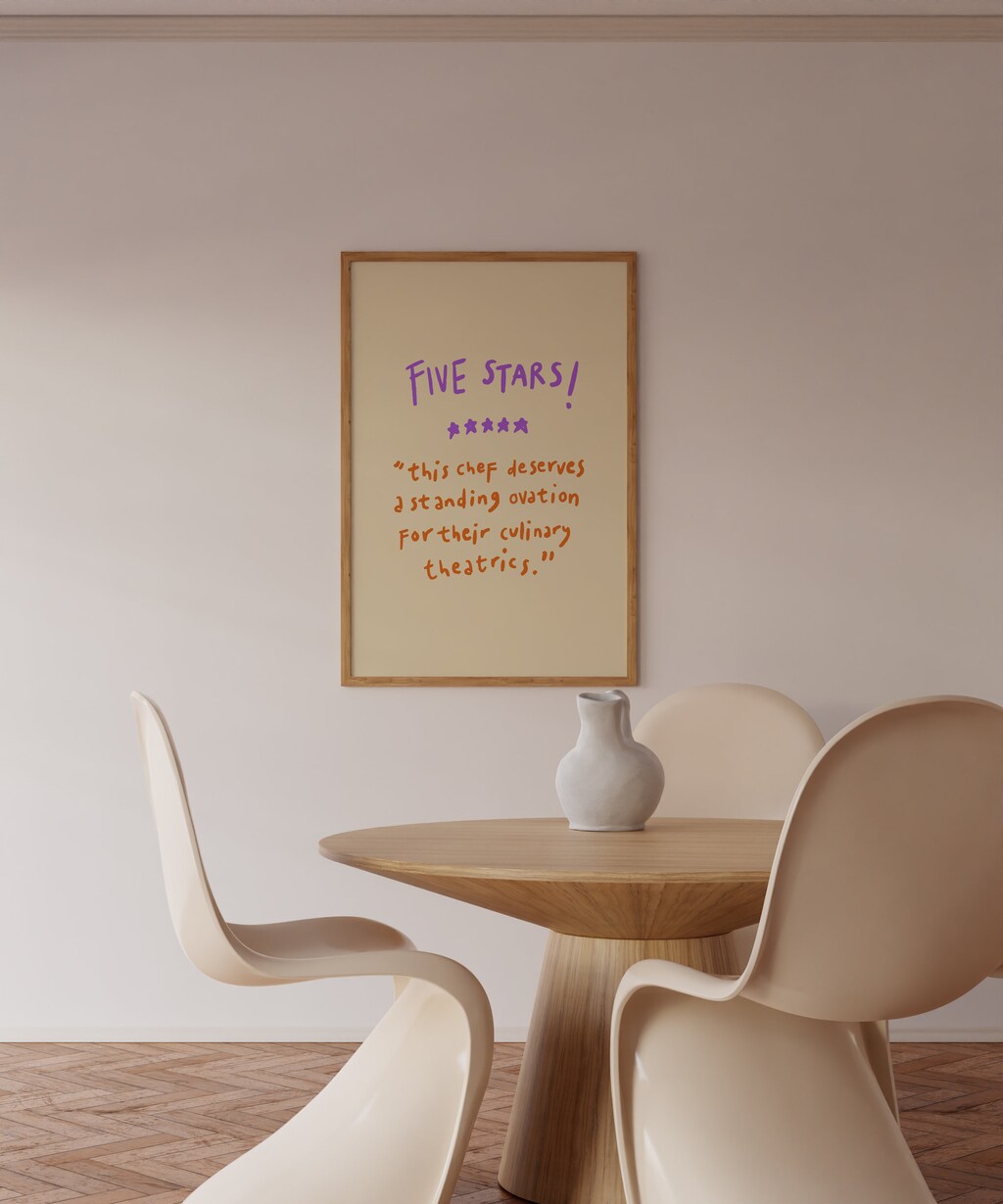 Tela Da Parete Per Cucina 'Chef Was Cute' – Poster Estetico Minimalista Con Cuore E Stelle, Rosso, Disponibile 30x40, 40x60, 60x90 Cm (Senza Cornice)