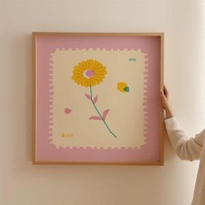 Daisy Flower Art Print, Colorful April Birth Month Poster Wall Art, Nursery Room Decor, Gift for Her, Mother&#39;s Day Printable Art