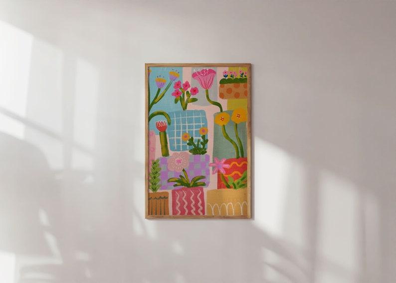 Arte abstracto colorido de la pared, arte colorido de la pared, arte floral de la pared, arte acrílico, arte imprimible, impresión de la sala de estar, impresión de arte geométrico imagen 3
