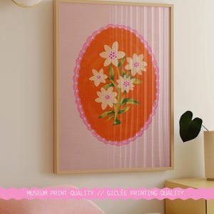 Wildblumen Gedruckt Giclée, Eklektisches Buntes Gedrucktes Blumen Poster, Blumen Öl Pastell Zeichnung für Maximalistische Wohnzimmer Gedruckte Kunst