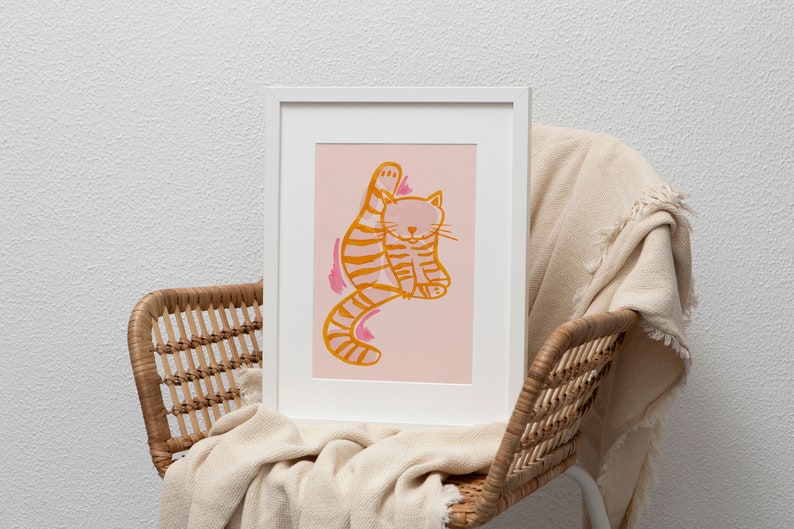 Colorful Cat Printable Wall Art, Vertical Wall Art, Abstract Printable Art, Animal Wall Decor, Minimal Abstract, Watercolor Abstract Art image 7