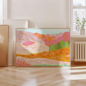 Colorful Abstract Mountain Printable Wall Art, Living Room Poster for Dopamine and Maximalist Decor, Digital Download Wall Art