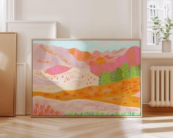 Colorful Abstract Mountain Printable Wall Art, Living Room Poster for Dopamine and Maximalist Decor, Digital Download Wall Art
