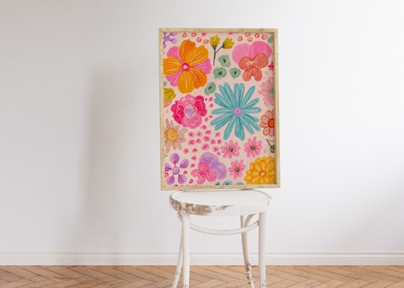 抽象的な花柄プリント:カラフルなボタニカルアクリルアート 抽象的な花柄プリント:カラフルなボタニカルアクリルアート