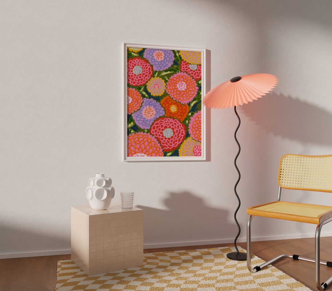 Zinnia Flower Wall Art Colorful Wall Art Abstract Wall Art Etsy