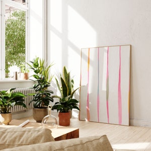 Colorful Printable Wall Art, Vertical Wall Art, Abstract Printable Art, Pink Lines Wall Decor, Minimal Abstract, Watercolor Abstract Art