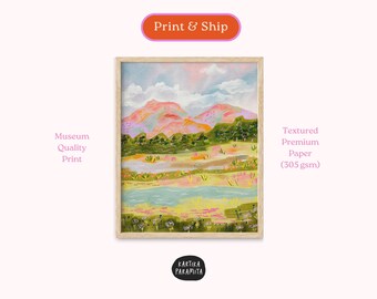 Colorful Mountain Art Print: Maximalist Eclectic Wall Decor