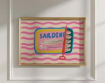 Colorful Sardine Can Art Printable Wall Art: Dopamine and Maximalist Kitchen Decor