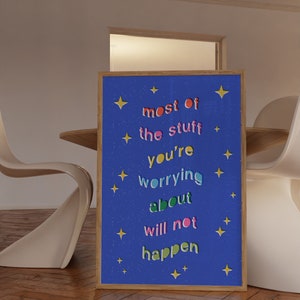 Colorful Wall Art | Don&#39;t Worry Poster | Motivational Quotes Typography | Self Love Print | Printable Digital