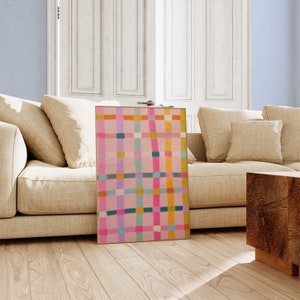 Pintura em grade, arte de parede colorida, arte de parede abstrata, arte em acrílico, arte para impressão, impressão para sala de estar, impressão de arte geométrica