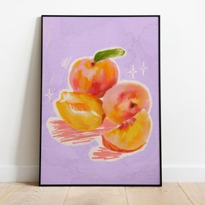 Food Illustration Wall Art, Colorful Wall Art, Fruit Wall Art, Acrylic Art, Printable Art, Dining Room, Kitchen Art Print, Peach Print image 2