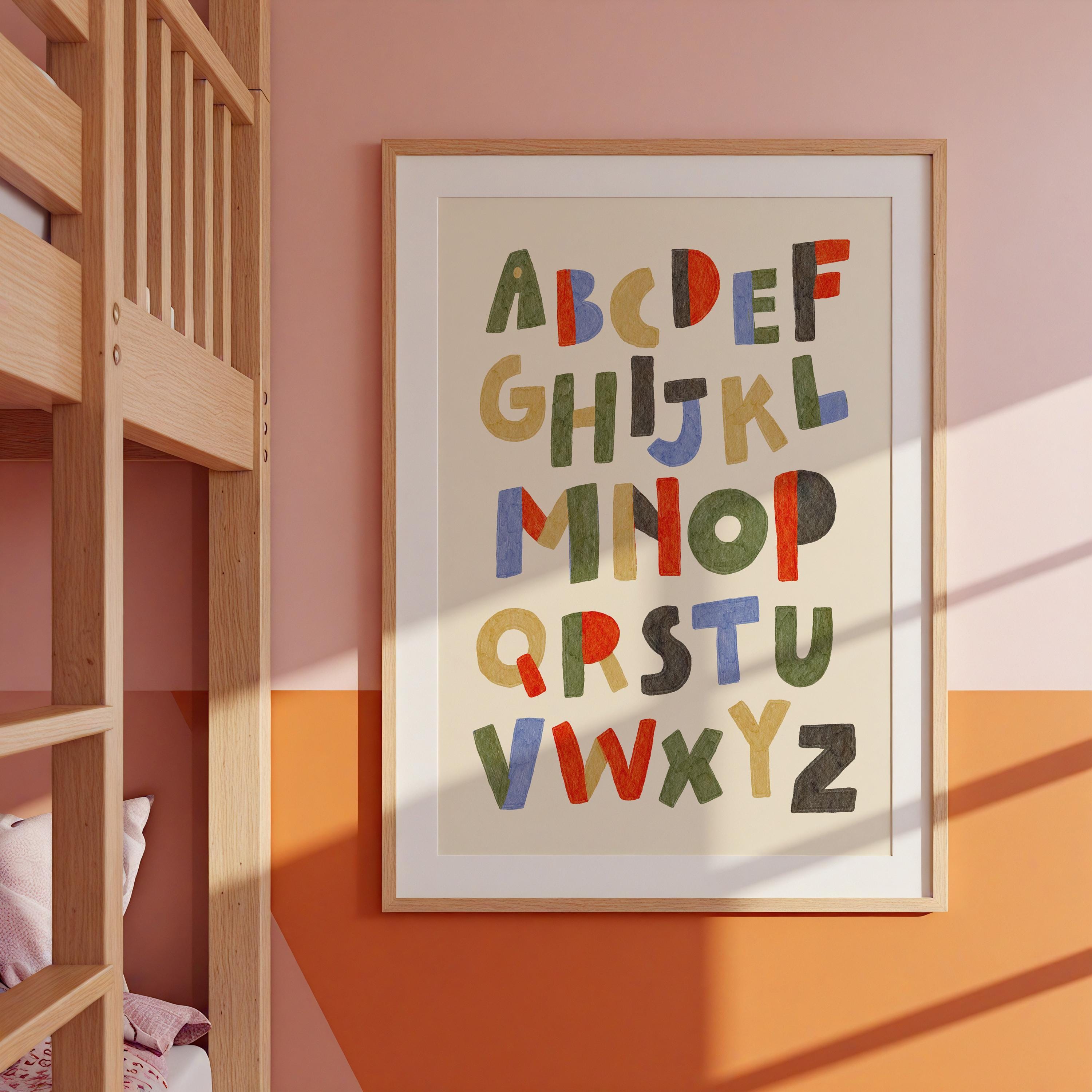 Hand-Illustrated Educational Alphabet - Wall Art for Nurseries, Classrooms, and Montessori Environments, Eclectic Nursery Wall Art