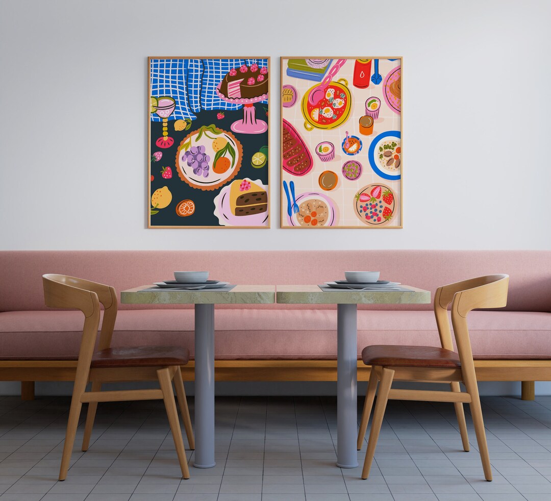 2 Colorful Print Set for Kitchen Gallery Wall Set Printable Digital ...
