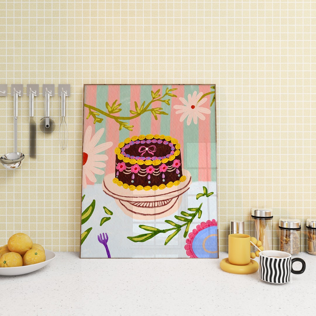 Colorful Birthday Cake Kitchen Print: Whimsical Wall Art (digital ...