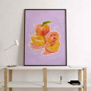 Food Illustration Wall Art, Colorful Wall Art, Fruit Wall Art, Acrylic Art, Printable Art, Dining Room, Kitchen Art Print, Peach Print image 3