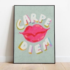 Carpe Diem Poster Motivational Quotes Typography Colorful Wall Art Pink Tosca Self Love Print Printable Digital image 8