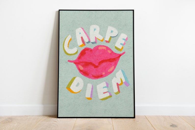 Carpe Diem Poster Motivational Quotes Typography Colorful Wall Art Pink Tosca Self Love Print Printable Digital image 8