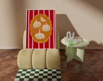 Hand Drawn Garlic Kitchen Print: Colorful Wall Art (Digital Download)
