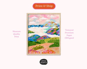 Colorful Mountain Art Print: Eclectic Maximalist Decor