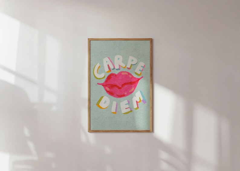 Carpe Diem Poster Motivational Quotes Typography Colorful Wall Art Pink Tosca Self Love Print Printable Digital image 3