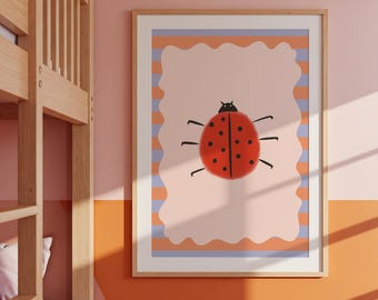Eclectic Trendy Lady Bug Nursery Wall Art, Playful Children’s Decor, Boho Nursery Wall Art, Digital Download, Whimsical Animal Print Kids