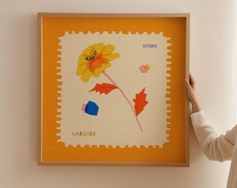 Marigold Flower Art Print: October Birth Month Decor (Digital Download)