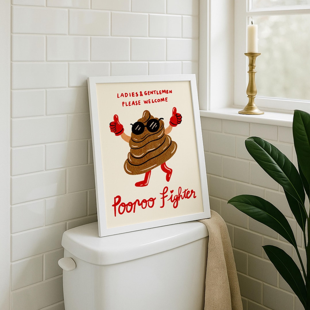 Funny Bathroom Art Printable: Colorful Toilet Sign, Maximalist