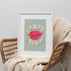 Carpe Diem Poster Motivational Quotes Typography Colorful Wall Art Pink Tosca Self Love Print Printable Digital image 9
