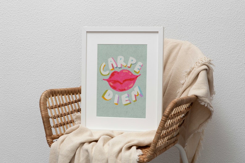 Carpe Diem Poster Motivational Quotes Typography Colorful Wall Art Pink Tosca Self Love Print Printable Digital image 9