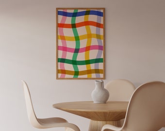 Colorful Grid Swirl Geometric Wall Art, Colorful Swirl Squiggle Printable Art, Colorful Living Room Print, Geometric Art Print